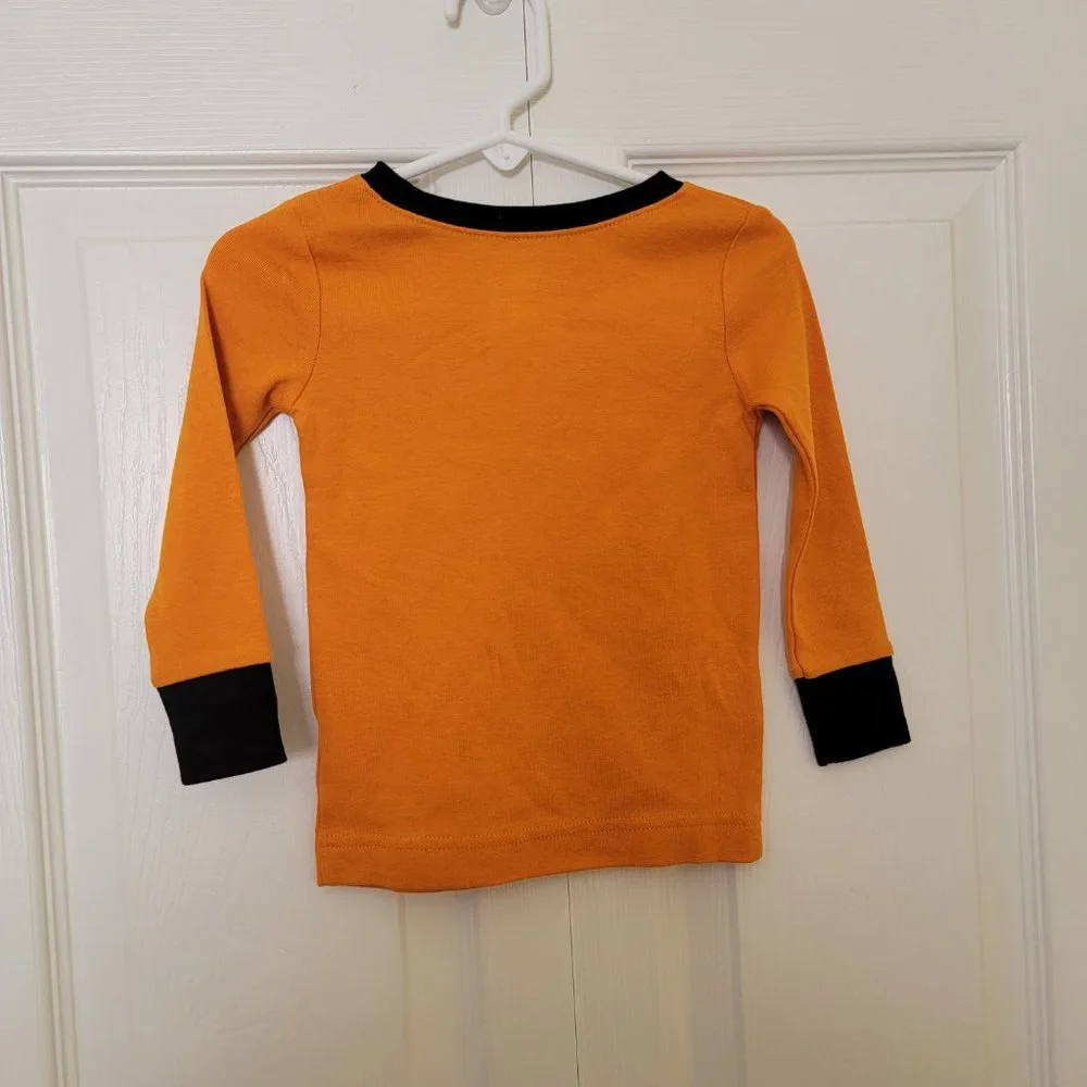 Old Navy Halloween Pajama Top Unisex Long Sleeve Orange Black 18-24 Months NWT